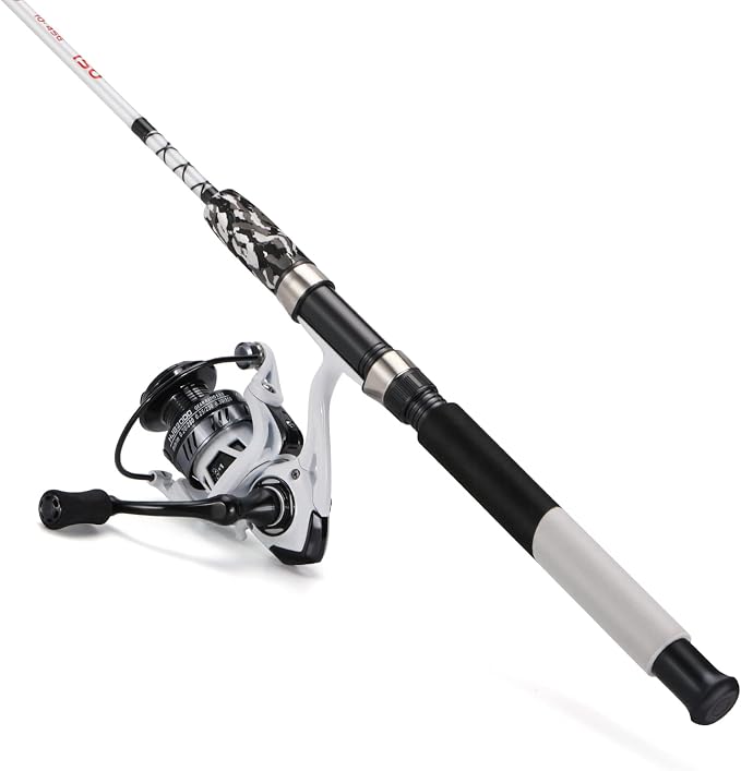 Sougayilang Spinning Reel and 2-Piece Fishing Rod Combo, Durable Graphite & Fiberglass Rod, Split-Grip Cork Handle,Right/Left Handle Position