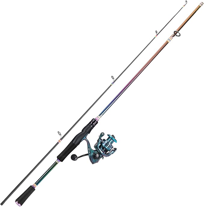 Sougayilang Spinning Fishing Reel Rod Combo, Two Pieces Colorful Poratble Light Weight Fishing Rod with Powerful Fishing Gear for Freshwater Bass Trout Fishing