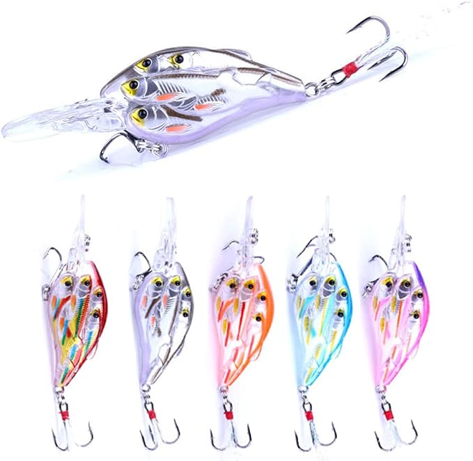 CrankBaits Fishing Lures CrankBait of Bass,Topwater Lures for Freshwater and Saltwater Shallow Water Deep Diving Swimbait,Topwater Bait for Trout Bass Fishing Lure,5pcs/Box