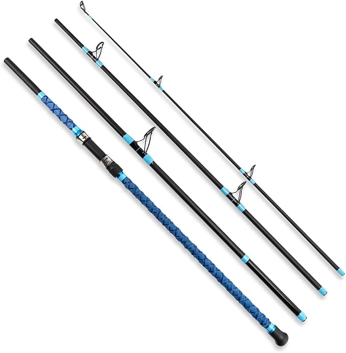 Surf Rod Saltwater 9ft- 4-Piece Carbon Fiber Surf Fishing Rods, Portable Travel Surf Spinning Rod with 20-40lb Power Green Blue