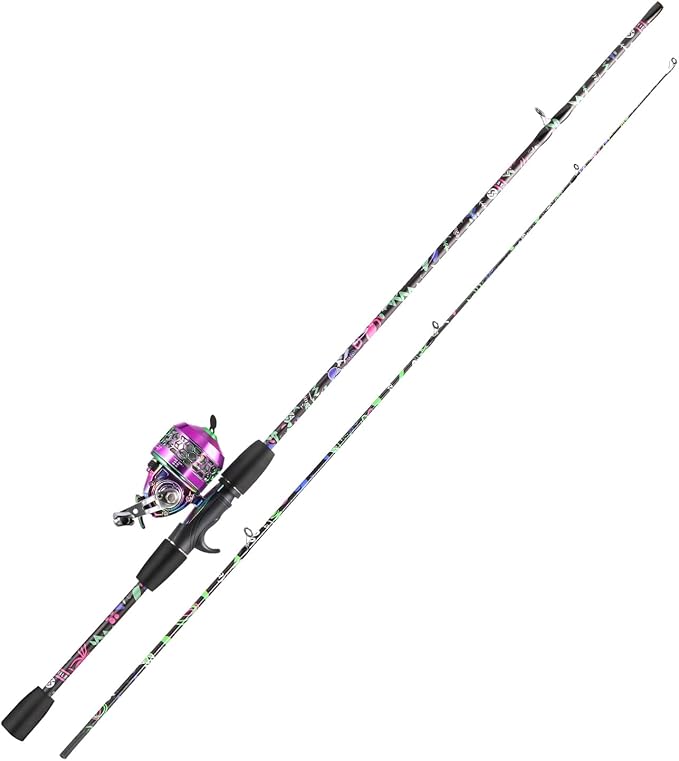 Sougayilang Spincast Fishing Rod Reel Combo, 5.9ft 2 Pieces Medium Heavy Fiber Glass Pole with Bright Strong Smooth Reel for Freshwater