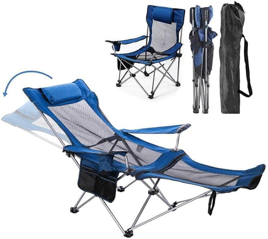 Zero Gravity Chair Reclining Folding Chair with Removable Footrest and Pillow & Cup Holder, Adjustable Outdoor Oxford Fabric Lounge Recliner for Camping, Beach, Garden, Patio, Blue Mesh