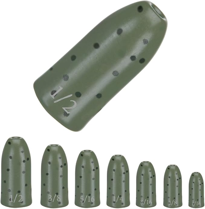 Reaction Tackle Tungsten Worm Weights for Bass Fishing - Bullet Shaped Sinkers/Fishing Weights - for Texas Rig and Carolina Rig/Size Stamped