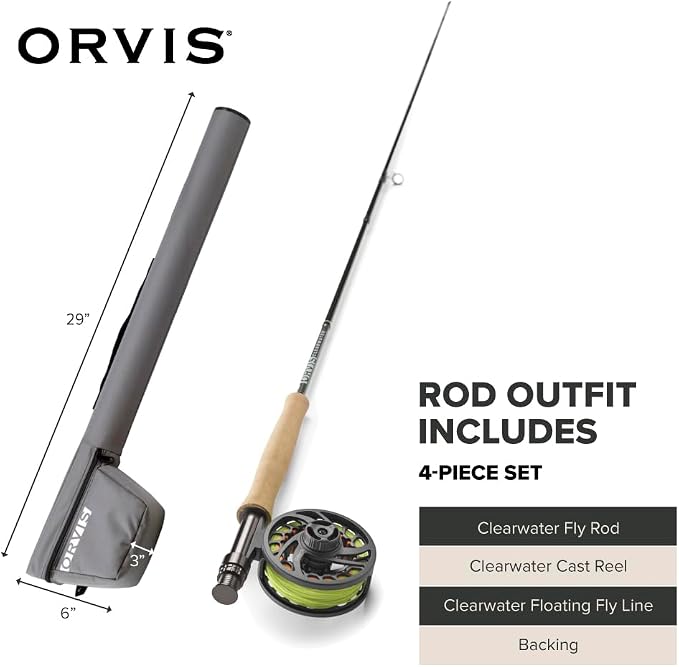 Orvis Clearwater Fly Rod Outfit - Fishing Rod and Reel Combo with Black Chrome Blank, Ceramic Guides, Durable Reel Seat, and Rod Tube