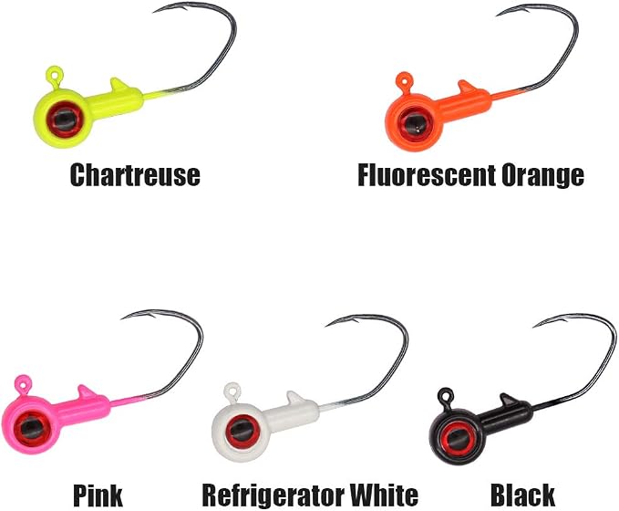 XFISHMAN Crappie-Jigs-Heads-Kit 1/8 1/16 1/32oz 50 Pack Panfish Fishing Jigs Lead Head Jig Hook Lure