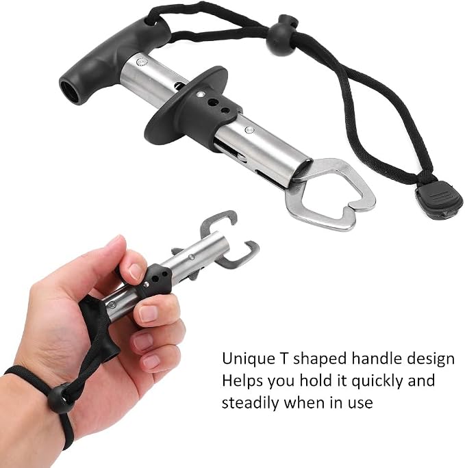 Lip Gripper, Stainless Steel Trigger Lock Fish Grip Clamp with T-Type Handle, Fishing Pliers Grab Tool for Freshwater, Saltwater and Ice Fishing Use