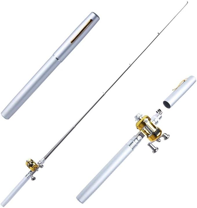 Jatzde Mini Portable Pocket Fish Rod Pen Aluminum Alloy Fishing Rod Pole Reel Combos…