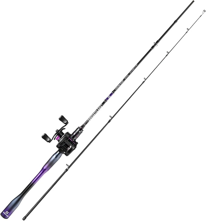 Sougayilang Baitcasting Reel and Rod Combo, Digital Control Braking System Anti-Backlash Roun Baitcasting Reel with Portable 2-Piece Lightweight Casting Rod for Freshwater