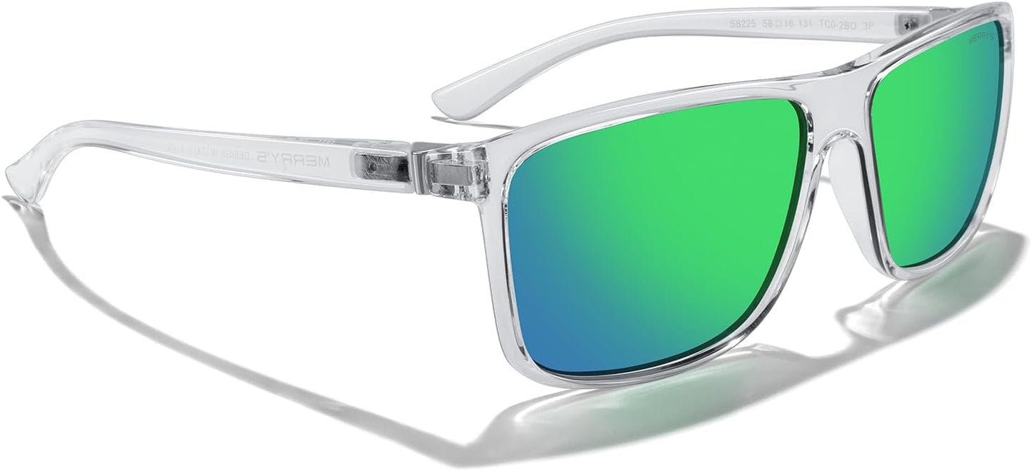 MERRY'S Rectangular Polarized Sports Sunglasses for Men Women Cycling Driving Fishing UV400 Protection S8225
