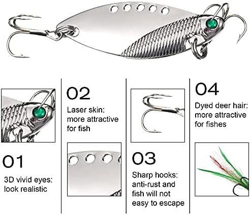 Sumind 10 Pcs Blade Baits Fishing Lures Hard Metal Blade Baits for Walleye Bass Fishing Spinner Spoons Trout Lures for Crappie Saltwater Freshwater, with Storage Box, Assorted Styles