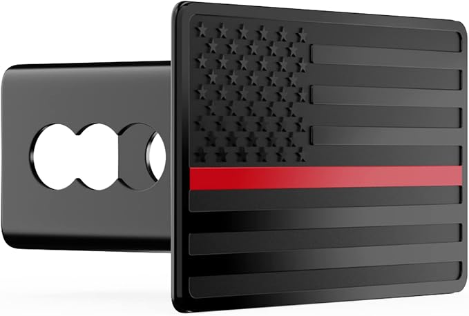 Heavy American Flag Metal Trailer Hitch Covers for 2 inch Receivers,Tow Hitch Covers 2 Inch for Truck Accessories (with 5/8-Inch Pin Diameter Trailer Hitch Lock,Thin Red Line)