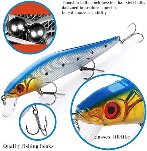 Sougayilang Fishing Lures Large Hard Bait Minnow VIB Lure with Treble Hook Life-Like Swimbait Fishing Bait Popper Crankbait Vibe Sinking Lure for Bass Trout Walleye Redfish