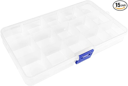 ZUFECY Fishing Tackle Box, Storage Organizer with Adjustable 15 Dividers, Transparent Organizer Tray Organizers and Storage Box for Tackle Bead