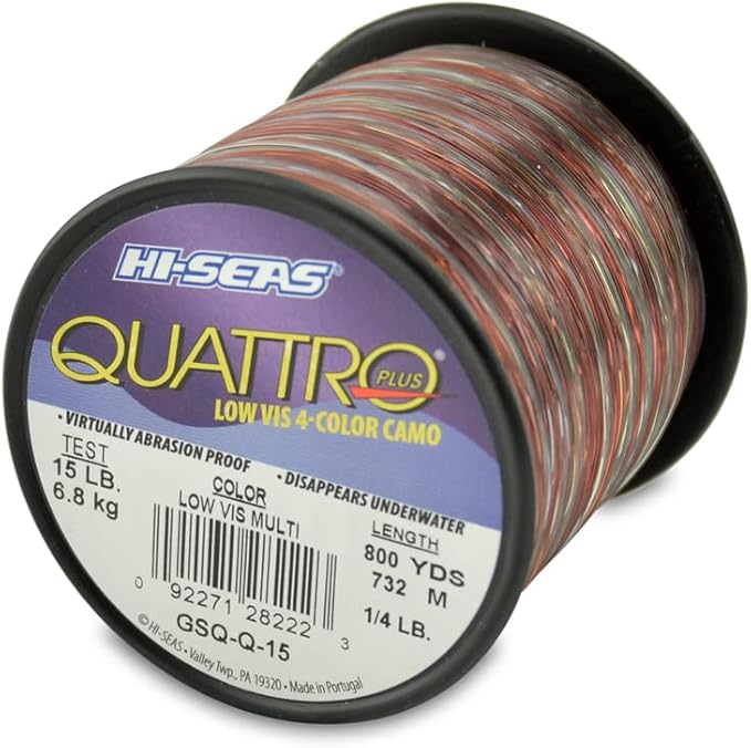 HI-SEAS Quattro Monofilament Fishing Line - Low-vis 4 Color Camo, Strong & Durable Performance Saltwater Main Line