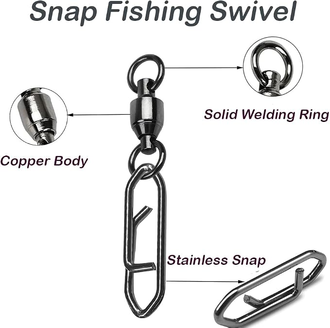 Snap Fishing Swivels Ball Bearing Swivel High Strength Fishing Swivels Saltwater Stainless Barrel Swivel for Freshwater