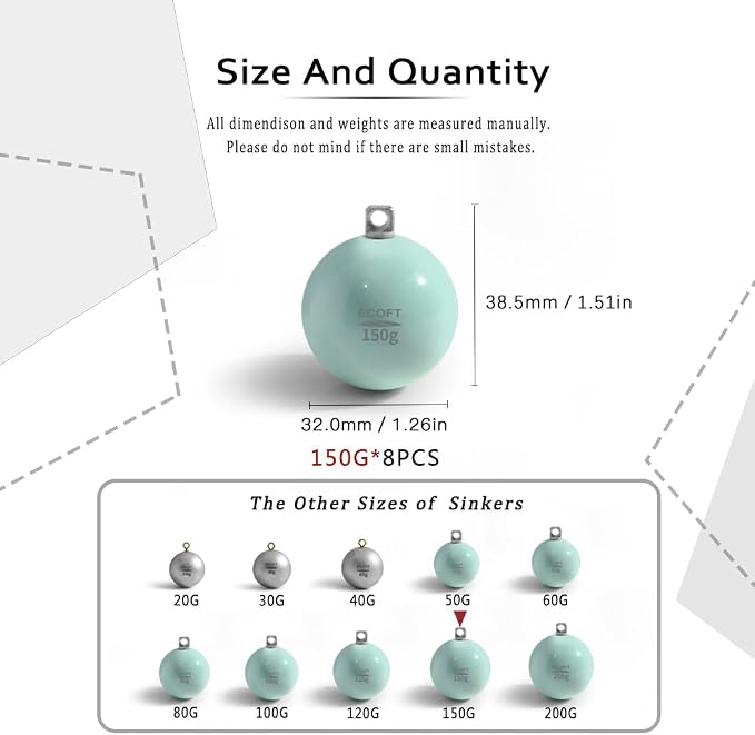 Lead Free Fishing Weights Sinkers 20g-200g Coated Egg Sinkers Cannonball Weights Assorted Sizes Bag and Fishing Weights Assortment Box Non-Lead Fishing Weights Saltwater Freshwater