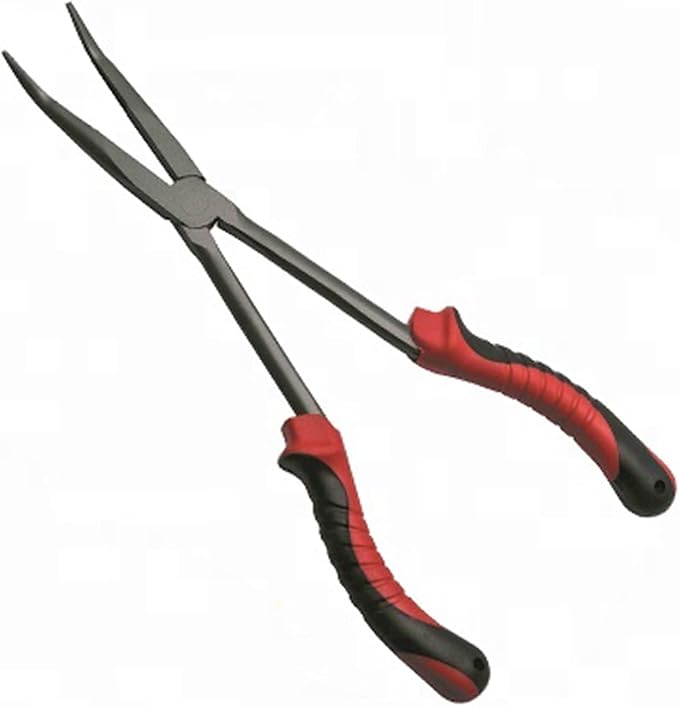 11" Long Nose Fishing Pliers, Straight & Bent Jaws, PTFE Coated Corrosion Resistant, Hook Remover & Braid Cutter Fishing Needle Nose Pliers, Saltwater Freshwater Gear for Bass Snook Trout