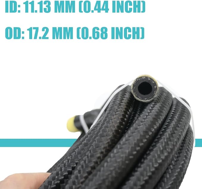8AN Fuel Line Hose 10FT - 500 PSI High Pressure Braided Stainless Steel Hose for Fuel, Oil, Transmission Cooler & Hydraulic Lines