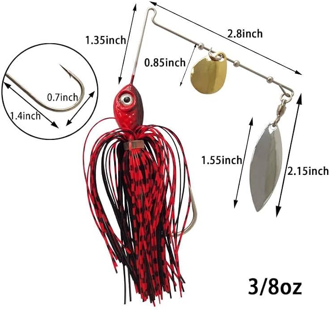 Eupheng Bass Spinnerbaits, 1/4 3/8 1/2 1/8 3/16 oz, Double Willow & Colorado Blades with Silicone Skirt Bass Spinner baits