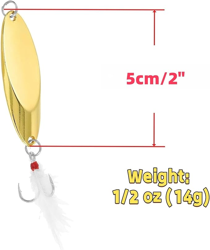Fishing Spoons Fishing Lures Hard Metal Spinner Baits Reflective Casting Spoon Treble Hooks Jigs for Freshwater Saltwater，10 PCS with Box