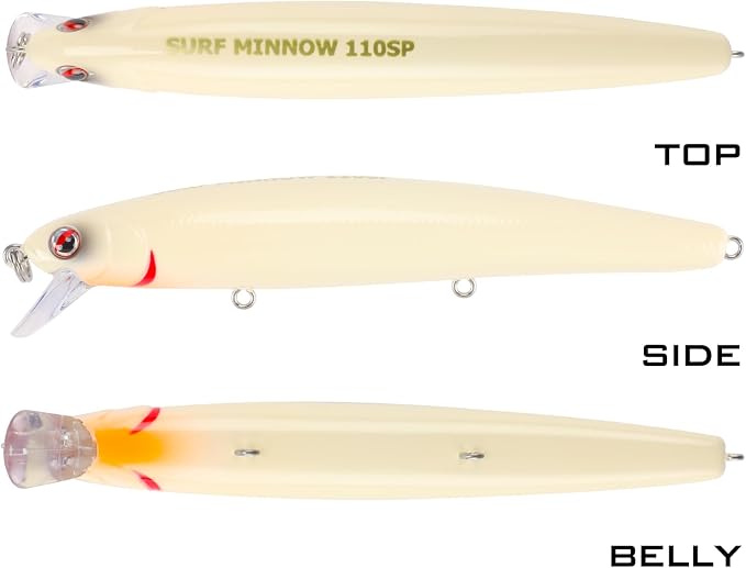 LITTMA California Surf Fishing Lures Saltwater Jerkbait Crankbait Surf Minnow 110/125 - Metallic Sardine Super Glow & Pearl Pink Belly Glow Lures for Halibut & Striper Fishing