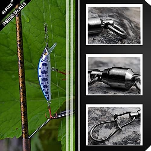 Duo Lock Snap Fishing Swivels Ball Bearing Fishing Tackle Snap Swivels Free Rotation Fishing Line Connectors Ball Bearing Swivels Black Nickel for Saltwater Freshwater Fishing