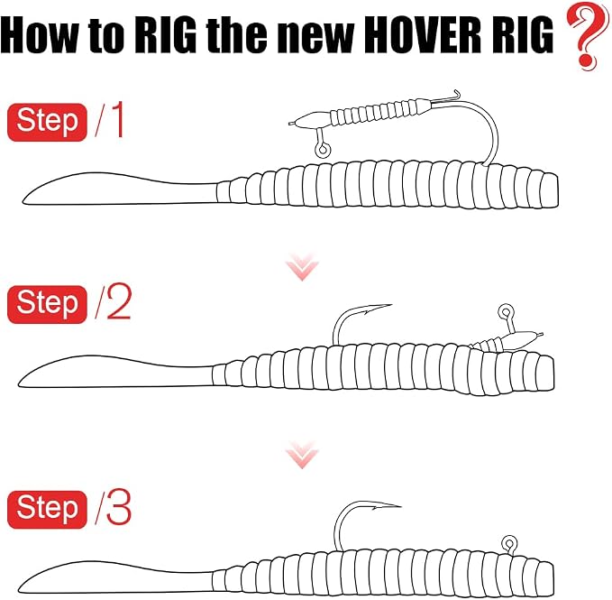 Hover Rig Jig Heads 12-Pack –2X Strong Weighted Swimbait Hooks for Bass Fishing– Freshwater Sizes #1 1/32oz to 3/0 1/8oz