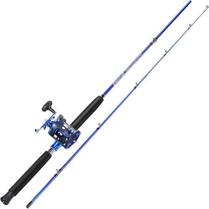Sougayilang Fishing Rod Combo, 2-Piece Trolling Fishing Reel Combo with 3.8:1 Gear Ratio & 3+1 Bearings, Aluminum Reel Seat for Saltwater/Big Game Fish
