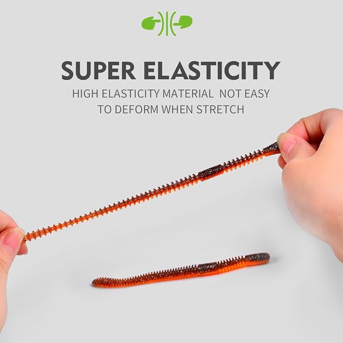 10Pcs/4.7'' Worms for Bait Bass Fishing, Soft Lures Plastic Noodle Wacky Worm Earthworm Silicone Threaded Bait for Ned rig, Fishing Lure Kit for Freshwater Saltwater