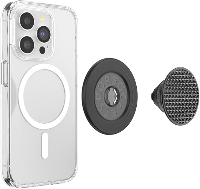 PopSockets Phone Grip for MagSafe, Magnetic Holder, Phone Stand, Black - Alum Triangle Knurled Black
