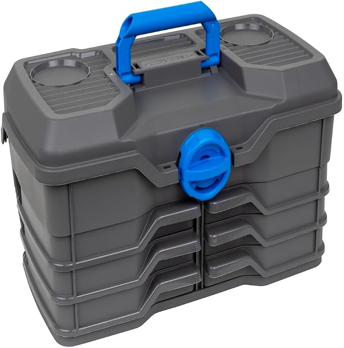 Flambeau Outdoors 660NGAK Next Gen 6/0 Large Fishing Tackle Box - 6 Pivot Trays, 32 Compartments, Includes 25-piece Tackle Kit, Fishing Tackle and Gear Storage, Fishing Lure Organizer, Dark Gray