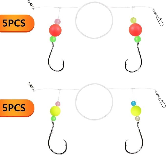 Dovesun 10PCS/4PCS Pompano Rigs for Surf Fishing Saltwater Fishing Rigs with Floats and Beads Unique Double-Line T-Knot Pre-Rigged Surf Fishing Gear & Tackle with Circle Hooks