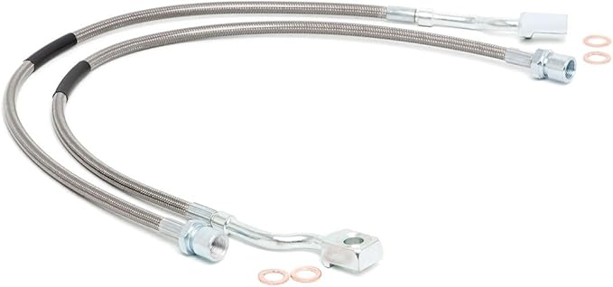 Rough Country Front Stainless Steel Braided Brake Lines for Chevy/GMC 1500, 2500HD, 3500HD, Tahoe Yukon (07-19) w/5-7.5" Lift, DOT Approved