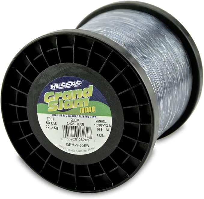 HI-SEAS Grand Slam Monofilament Fishing Line - Strong & Abrasion Resistant in Clear, Pink, Green, Smoke Blue, Fluorescent Yellow Freshwater & Saltwater - 1 lb Spool