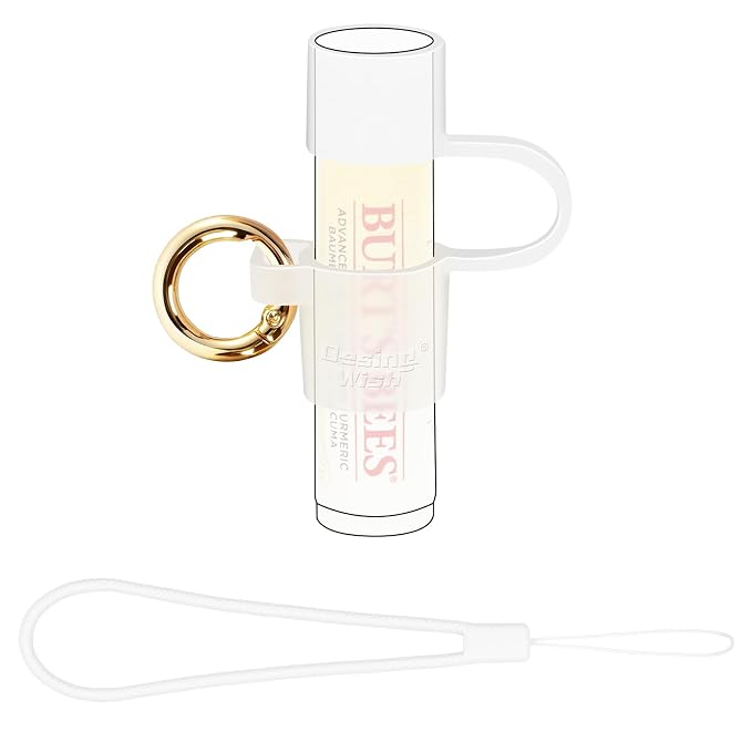 Silicone Chapstick Holder with Cap Cover, 0.6'' Diameter Portable Lip Balm Holder Key Chain Sleeve Chapstick Keychain Holder with Wrist Strap Lanyard - Transparent