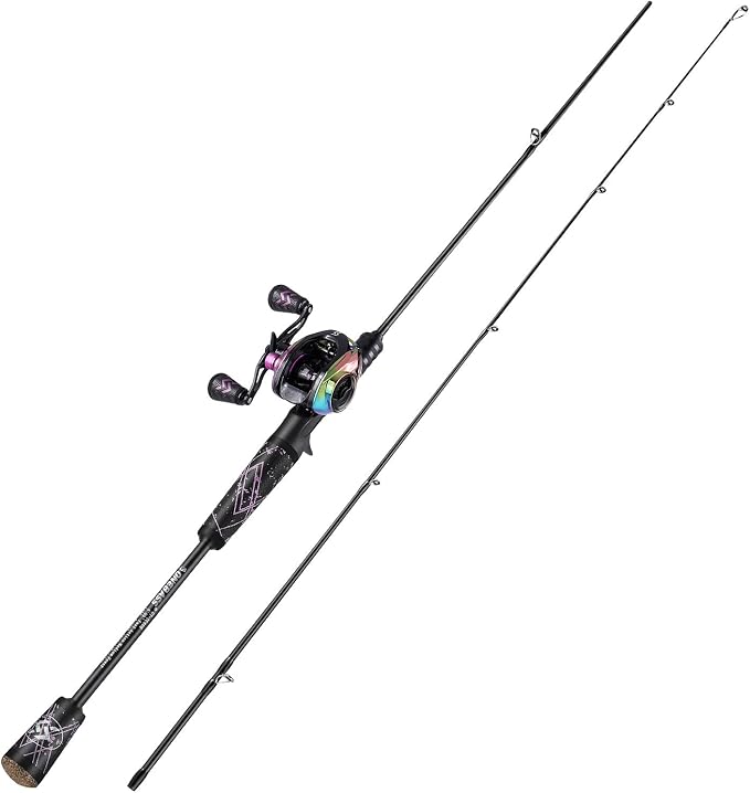 One Bass Fishing Rod and Reel Combo, Medium Fast Baitcasting Combo, 24-Ton Carbon Fiber 2 Pieces Fishing Poles with Baitcaster Reel Super Polymer Handle
