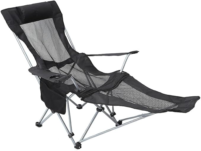 Zero Gravity Chair Reclining Folding Chair with Removable Footrest and Pillow & Cup Holder, Adjustable Outdoor Oxford Fabric Lounge Recliner for Camping, Beach, Garden, Patio, Black Mesh