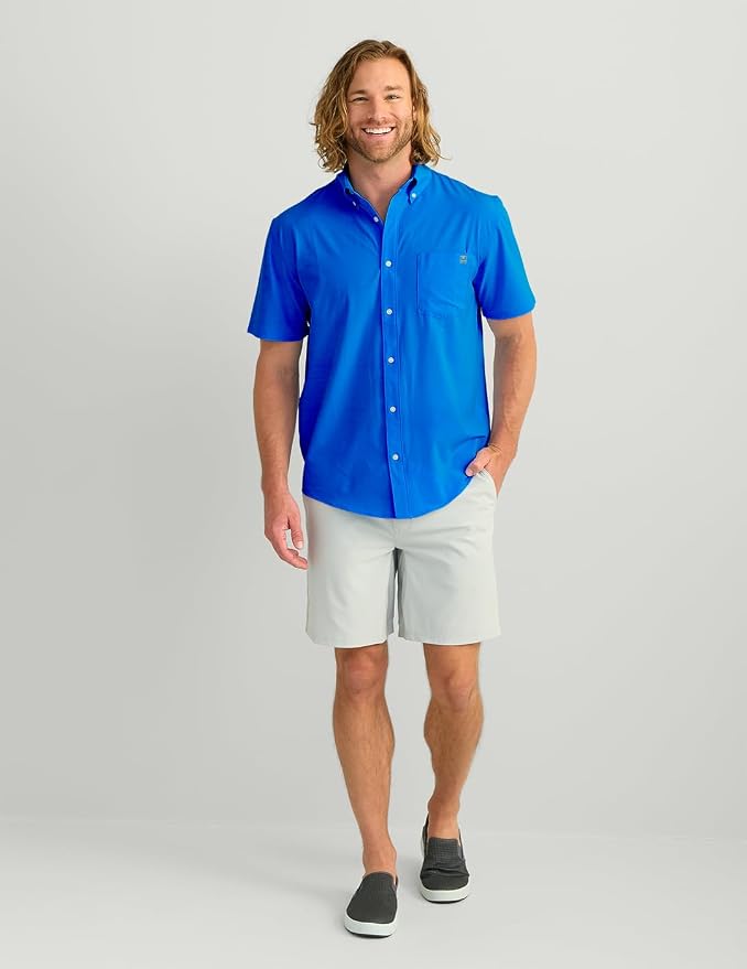 HUK Mens Kona Solid Short Sleeve Fishing Button Down Shirt for Men, Fresh Salmon, 3X-Large