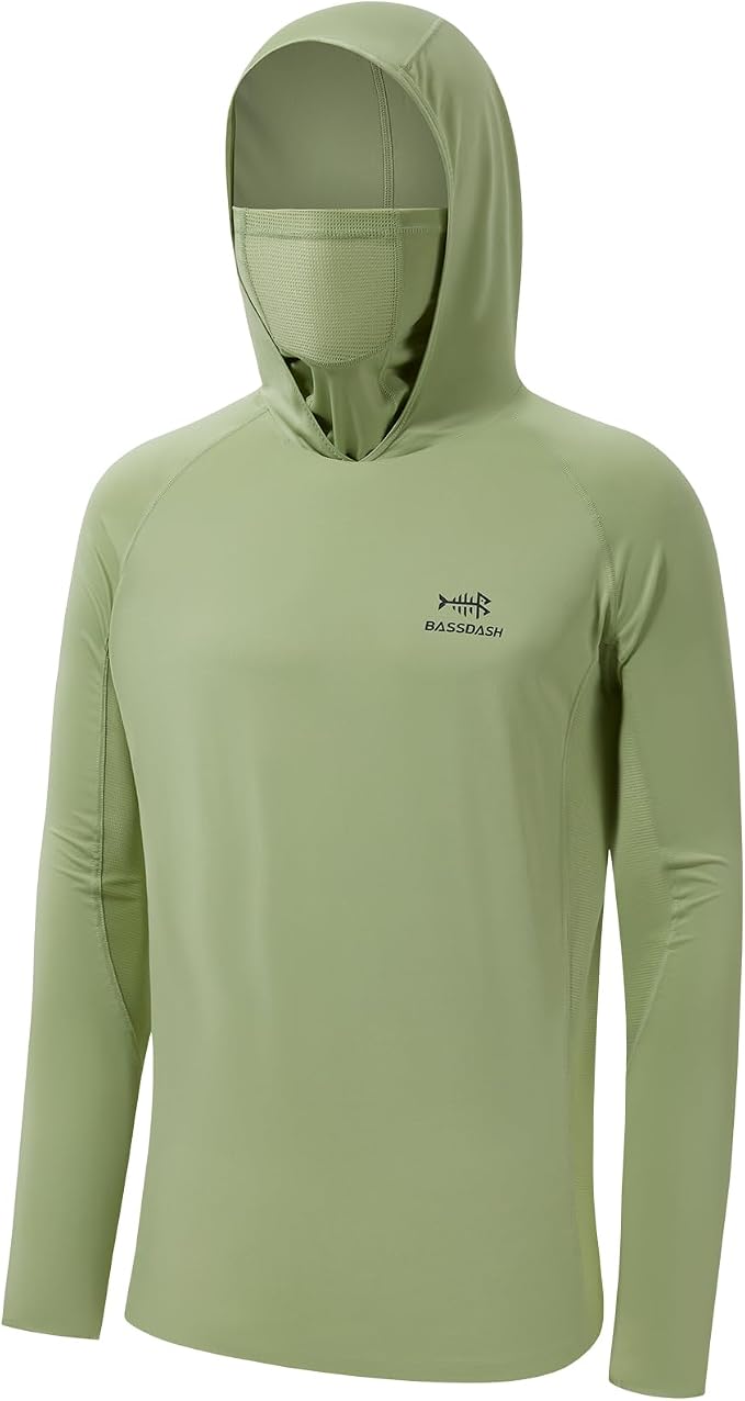 BASSDASH UPF 50+ Men’s Long Sleeve Fishing Shirt with Mask UV Neck Gaiter Hoodie