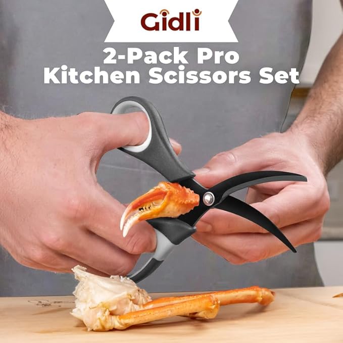 Titanium Coated Kitchen Scissors 2-Piece Set by Gidli - Liftime Replacement Warranty* - Heavy Duty Kitchen Shears for Meat and Food Prep - Includes Bonus 7" Seafood Scissors with Ergonomic Grip
