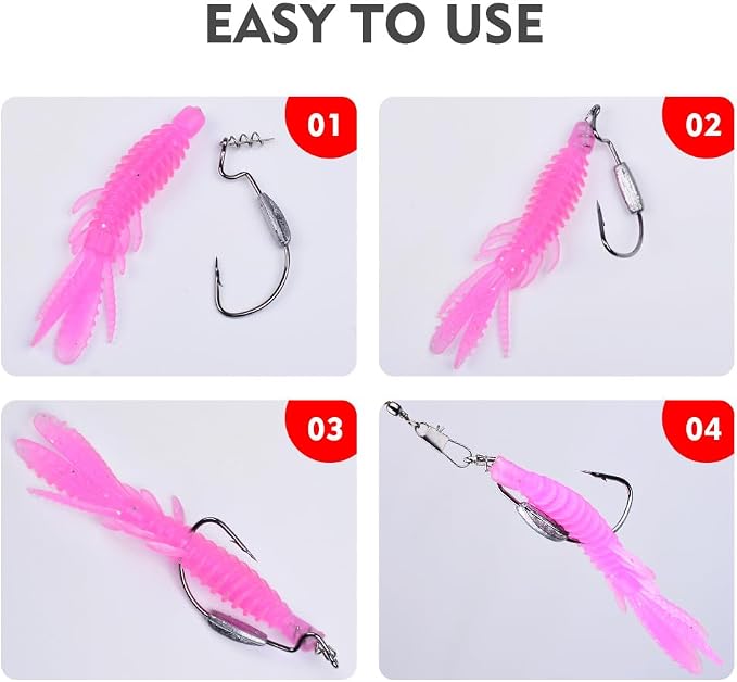 10 Pcs Soft Swimbait Lures, 6.4cm/2.5in Shrimp Shape Soft Plastic Fishing Lures Kit, Bass Fishing Lure Swim Baits with 5 Color, for Fishing Trout, Crappie, Bass, Redfish, Freshwater, Saltwater