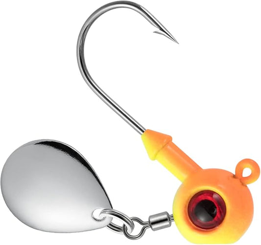 Dr.Fish 10 Pack Underspin Jigs Heads Freshwater Swimbait Ball Jig Bass Walleye Fishing Hooks Colorado Spinner Blade Flat Bottom Stand up