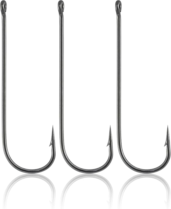 Dr.Fish 100 Pack Aberdeen Fishing Hooks Freshwater, Straight Shank Light Wire Worm Hooks for Bass/Crappie/Bream/Bluegill/Panfish