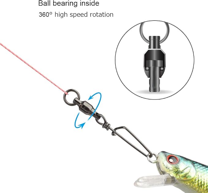 Snap Fishing Swivels Ball Bearing Black Nickel Ball Bearing Swivels Saltwater Heavy Duty Barrel Swivels for Freshwater Saltwater Fishing
