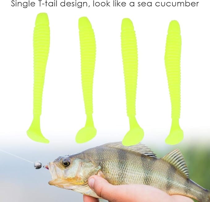 Tbest 50 Pcs 5cm Soft Fishing Lures, Plastic Fishing Bait T-Tail Grub Worm Baits Fish Tackle Accessory 9 Colors