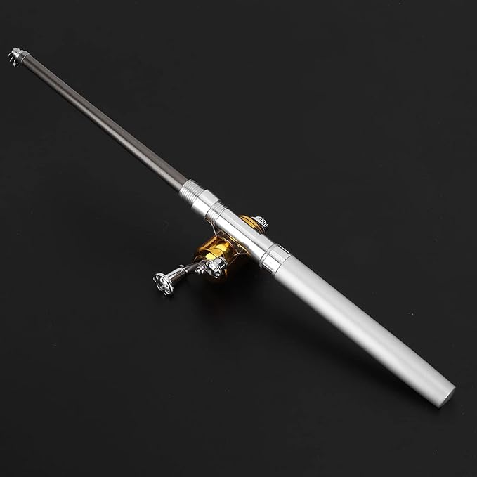 Mini Fishing Rod Reel Combo, Pocket Fish Pole Pen Shape Kit Pockets Size Fishing Rods Portable Telescopic Lightweight Aluminum Alloy Freshwater River Lake Reservoir Saltwater Gift for Man