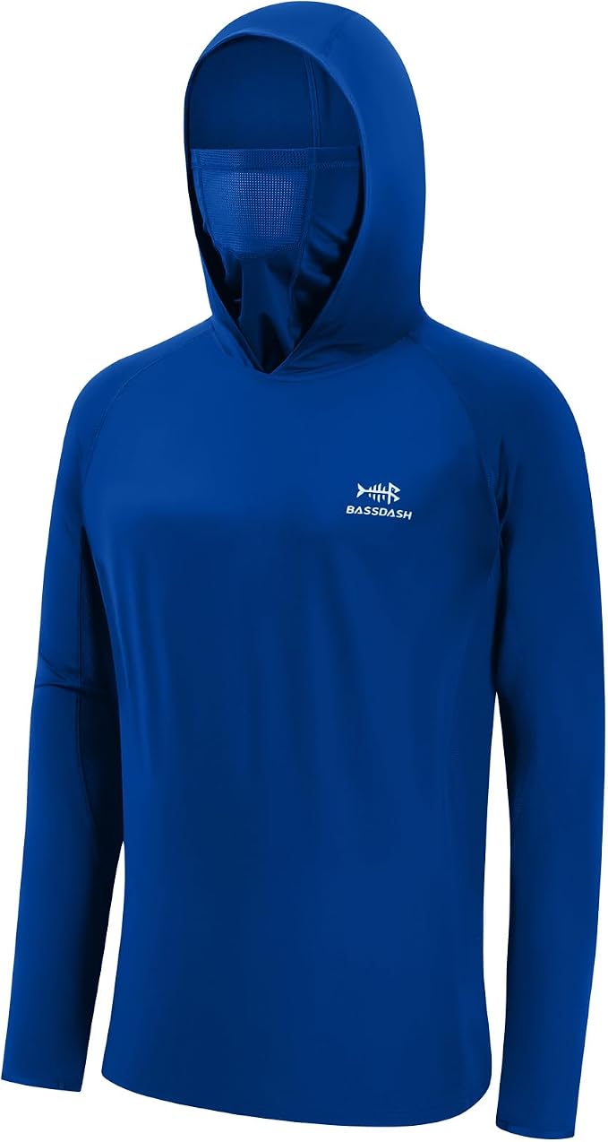 BASSDASH UPF 50+ Men’s Long Sleeve Fishing Shirt with Mask UV Neck Gaiter Hoodie