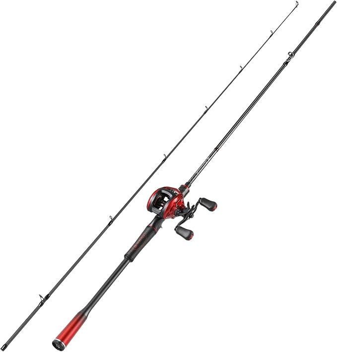 Sougayilang Baitcasting Combo – 30-Ton Graphite 2-Piece Rod, Stainless Steel Guides, Medium, 6.3:1 Gear Ratio, 18LB Drag, SuperPolymer Handle for Bass, Trout, Walleye – 6ft/7ft Travel Rod
