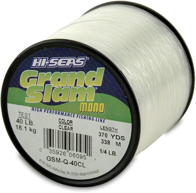 HI-SEAS Grand Slam Monofilament Fishing Line - Strong & Abrasion Resistant in Clear, Pink, Green, Smoke Blue, Fluorescent Yellow Freshwater & Saltwater – Quarter Pound Spool