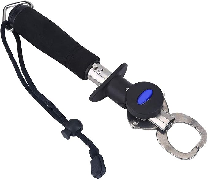 3 in 1 Fish Lip Grip Tool with Digital Scale 15kg, Fish Grabber for Freshwater Fishing, Stainless Steel EVA Foam Handle